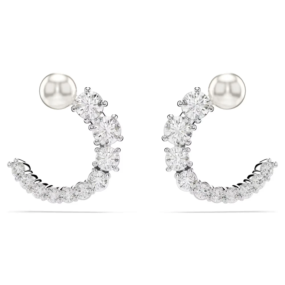 SWAROVSKI Σκουλαρίκια κρίκοι Matrix, Crystal pearl, Στρογγυλή Κοπή, Λευκό, Επιροδιωμένο 5692260