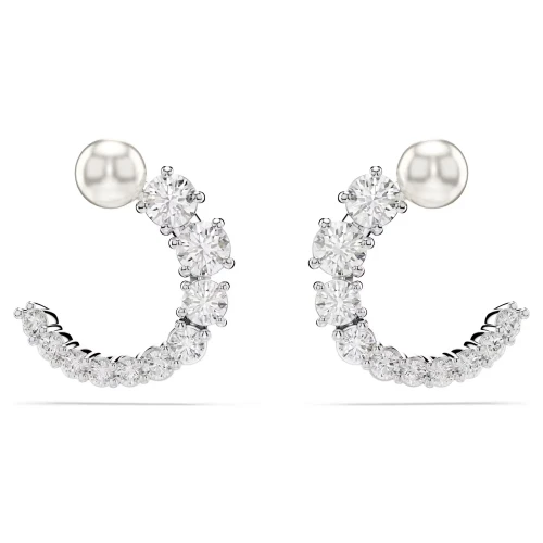 SWAROVSKI Σκουλαρίκια κρίκοι Matrix, Crystal pearl, Στρογγυλή Κοπή, Λευκό, Επιροδιωμένο 5692260
