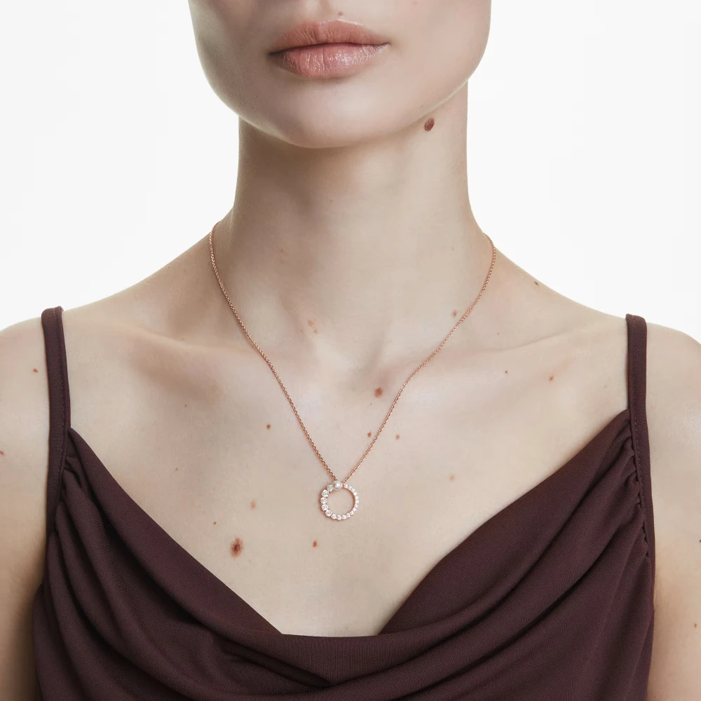 SWAROVSKI Matrix Crystal pearl Μενταγιόν με αλυσίδα, Λευκό, Στρογγυλή Κοπή Ροζ-Χρυσός Τόνος 5692265