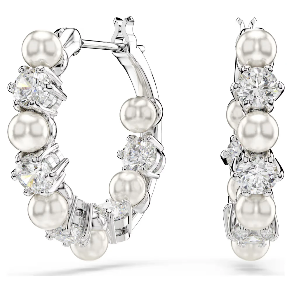 SWAROVSKI Σκουλαρίκια Κρίκοι Matrix, Crystal pearl, Στρογγυλή Κοπή, Λευκό, Επιροδιωμένο 5709256