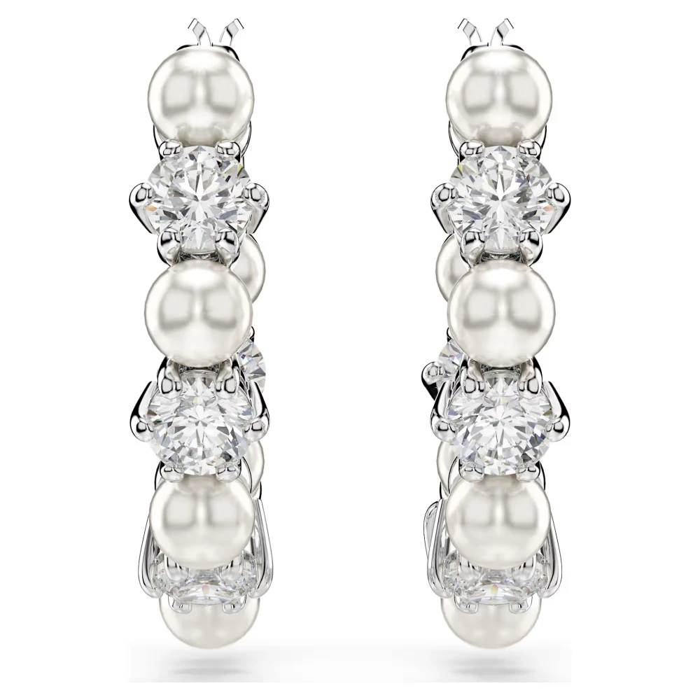 SWAROVSKI Σκουλαρίκια Κρίκοι Matrix, Crystal pearl, Στρογγυλή Κοπή, Λευκό, Επιροδιωμένο 5709256