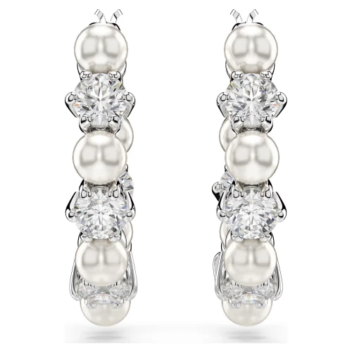 SWAROVSKI Σκουλαρίκια Κρίκοι Matrix, Crystal pearl, Στρογγυλή Κοπή, Λευκό, Επιροδιωμένο 5709256