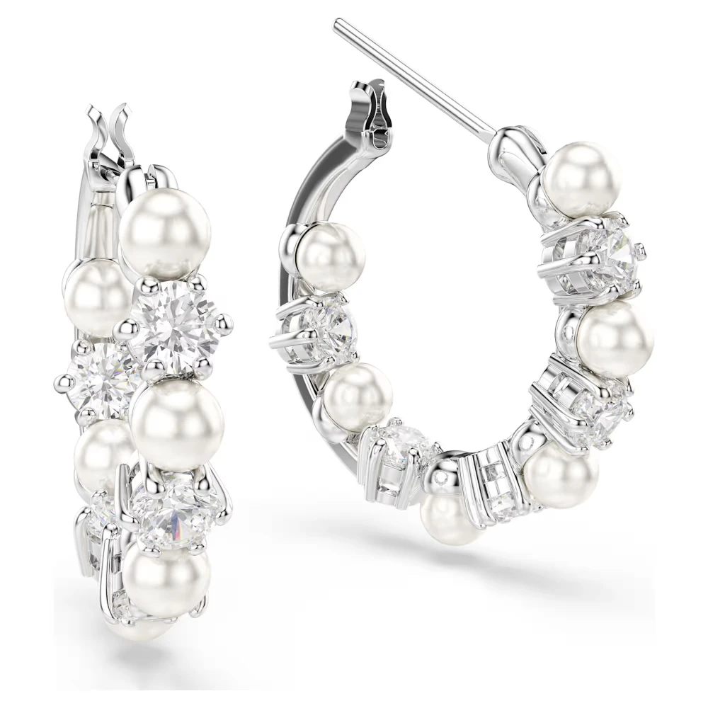 SWAROVSKI Σκουλαρίκια Κρίκοι Matrix, Crystal pearl, Στρογγυλή Κοπή, Λευκό, Επιροδιωμένο 5709256