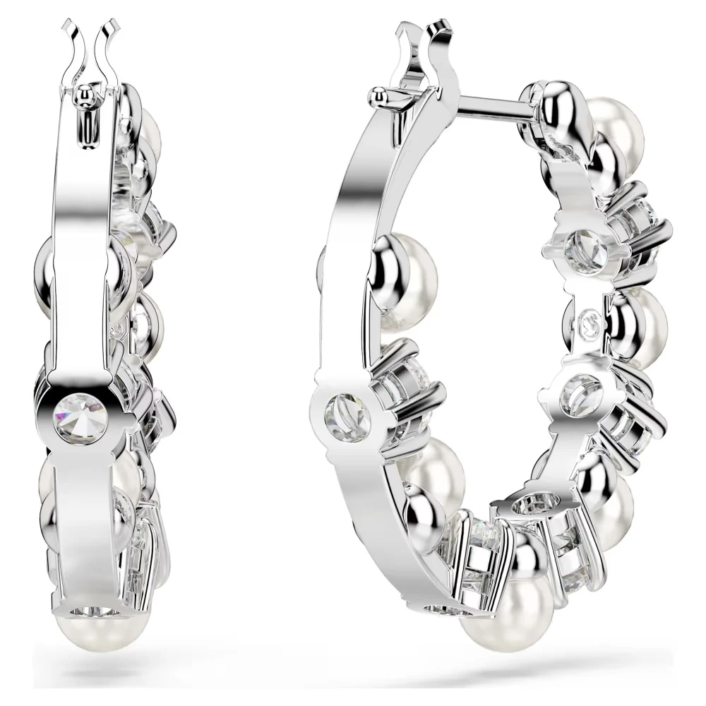 SWAROVSKI Σκουλαρίκια Κρίκοι Matrix, Crystal pearl, Στρογγυλή Κοπή, Λευκό, Επιροδιωμένο 5709256
