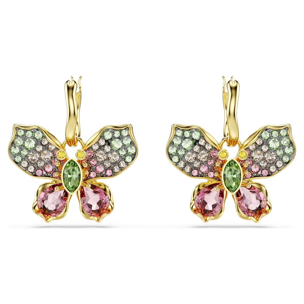 SWAROVSKI Σκουλαρίκια Idyllia Πεταλούδα, Πολύχρωμα, Μίξη Κοπών, Επιμετάλλωση σε χρυσό τόνο 5709953