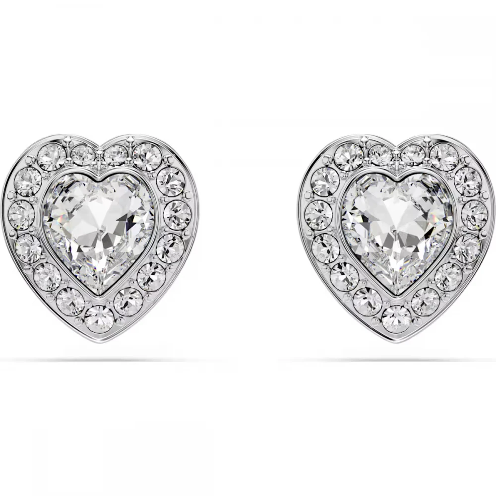 SWAROVSKI Σκουλαρίκια Καρδιά, Κοπή "Καρδία", Λευκά, Επιμετάλλωση ροδίου 5720859
