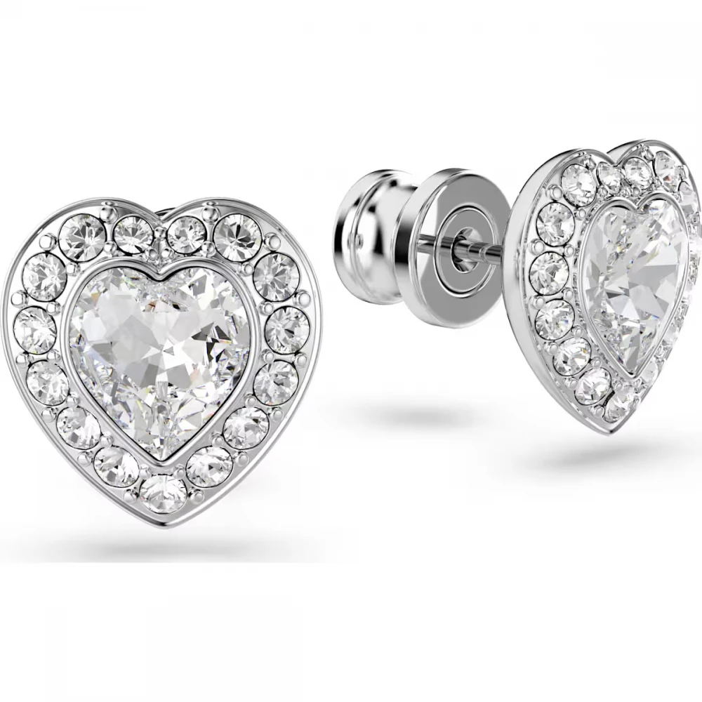 SWAROVSKI Σκουλαρίκια Καρδιά, Κοπή "Καρδία", Λευκά, Επιμετάλλωση ροδίου 5720859
