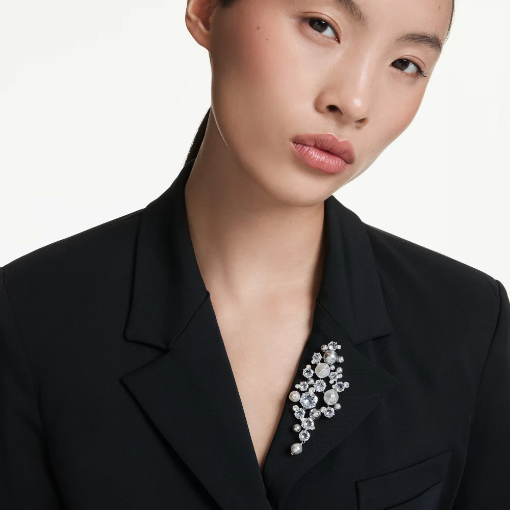 SWAROVSKI Καρφίτσα Constella, Crystal Pearl, Στρογγυλή Κοπή, Λευκή, Επιμετάλλωση ροδίου 5722516