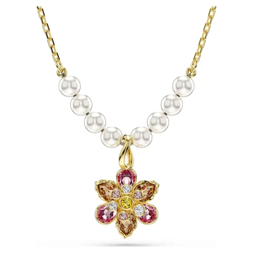 SWAROVSKI Idyllia Crystal Pearl Μενταγιόν με αλυσίδα, Λουλούδι Μίξη Κοπών, Χρυσ΄΄ος Τόνος 5723140