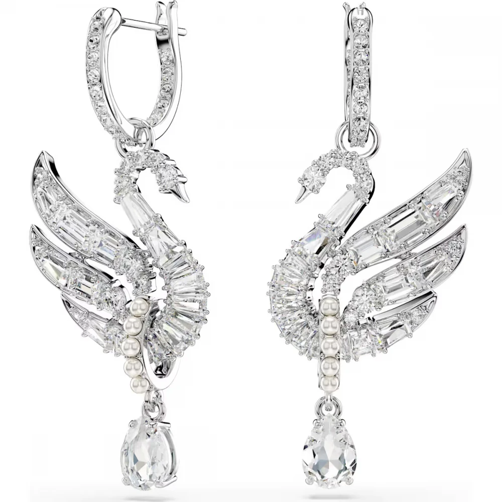 SWAROVSKI Vienna Swan Σκουλαρίκια Κύκνος, Λευκά, Επιροδιωμένα 5723388