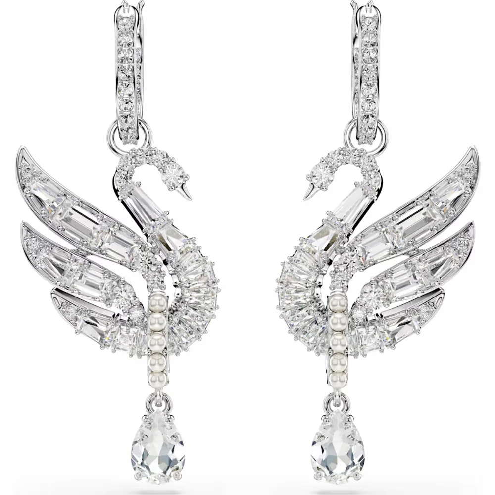 SWAROVSKI Vienna Swan Σκουλαρίκια Κύκνος, Λευκά, Επιροδιωμένα 5723388