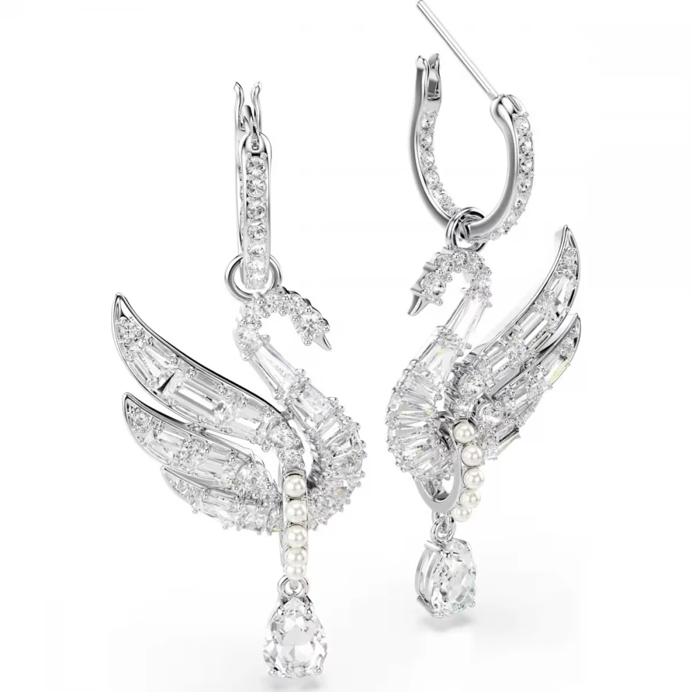 SWAROVSKI Vienna Swan Σκουλαρίκια Κύκνος, Λευκά, Επιροδιωμένα 5723388