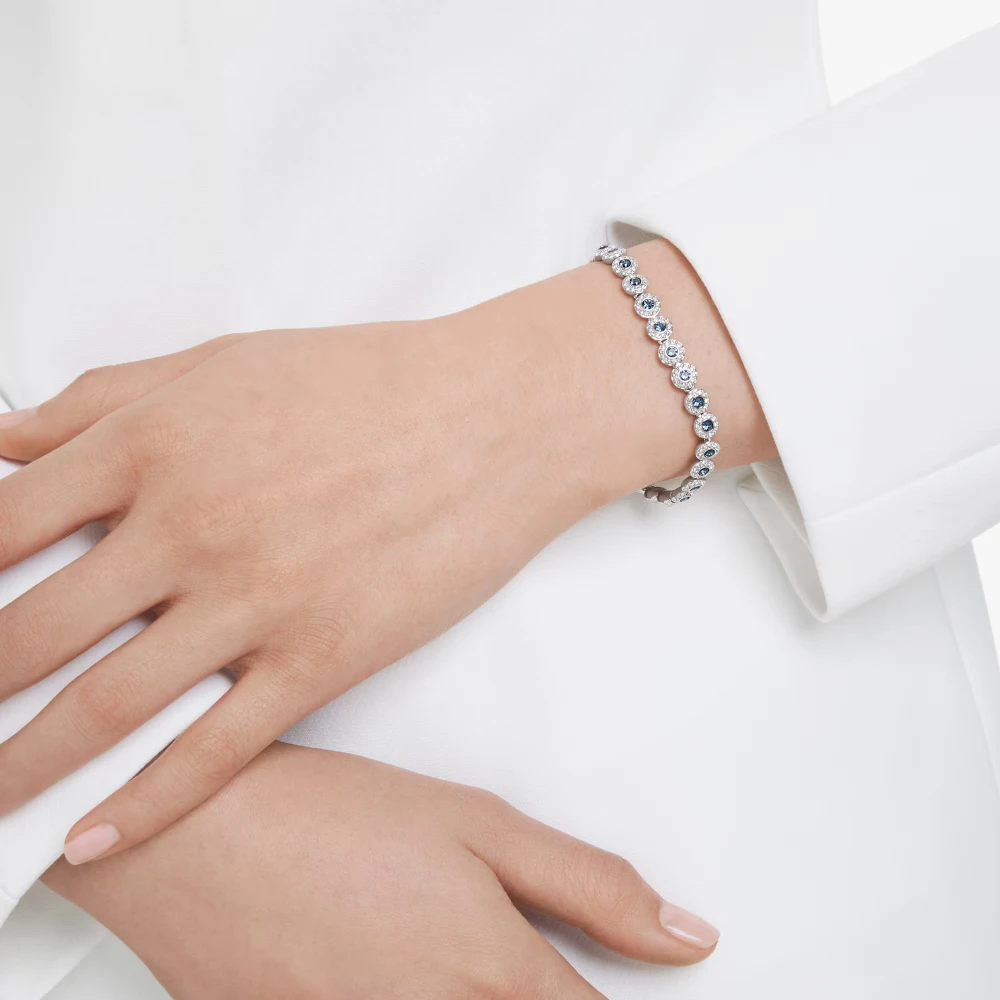 SWAROVSKI Βραχιόλι Tennis Una Angelic, Στρογγυλή Κοπή, Μπλε, Επιμετάλλωση ροδίου 5733401