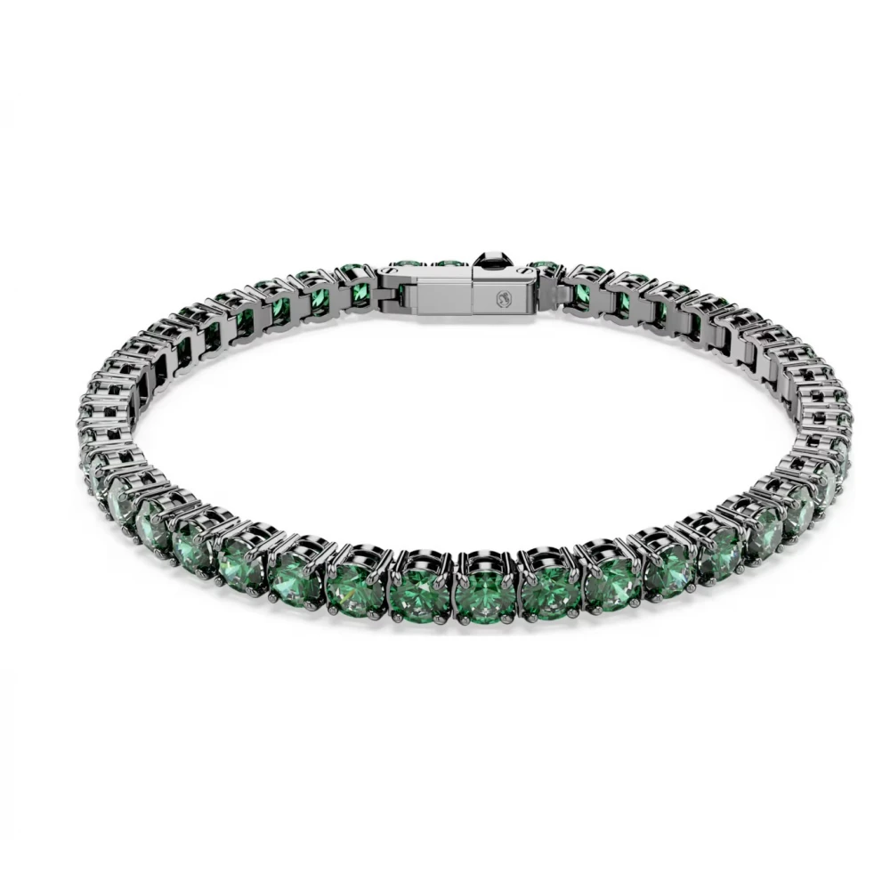 Swarovski, Βραχιόλι Matrix Tennis Στρογγυλή κοπή, Πράσινο, Επιμετάλλωση ρουθηνίου 5743446