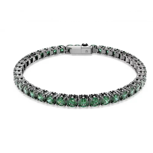Swarovski, Βραχιόλι Matrix Tennis Στρογγυλή κοπή, Πράσινο, Επιμετάλλωση ρουθηνίου 5743446