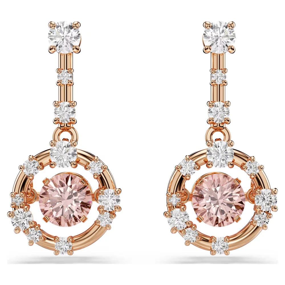 SWAROVSKI Σκουλαρίκια-Σταγόνα Constella, Στρογγυλή κοπή, Ροζ, Επιμετάλλωση σε Ροζ-Χρυσό, 5744239