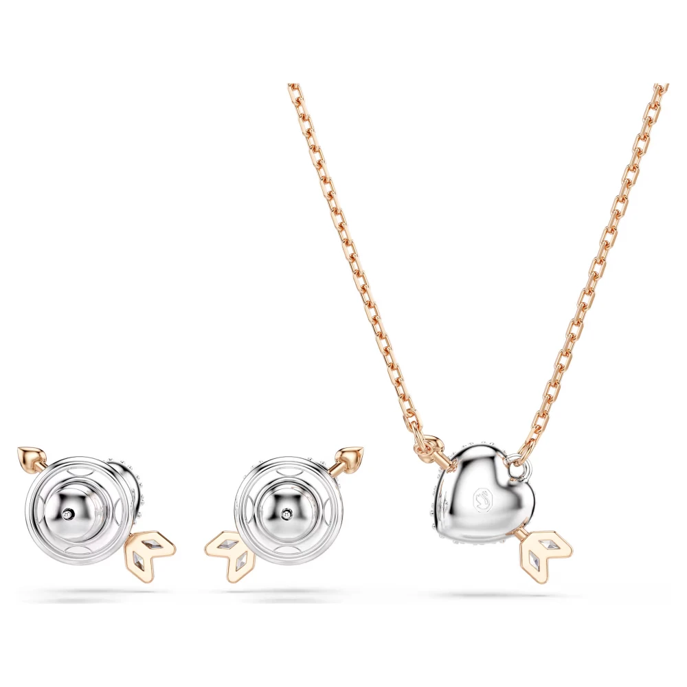 SWAROVSKI Idylia Set Μικτές Κοπές, Καρδιά και Βέλος, Λευκό, Επιμετάλλωση σε Ροζ-Χρυσό Τόνο 5745580
