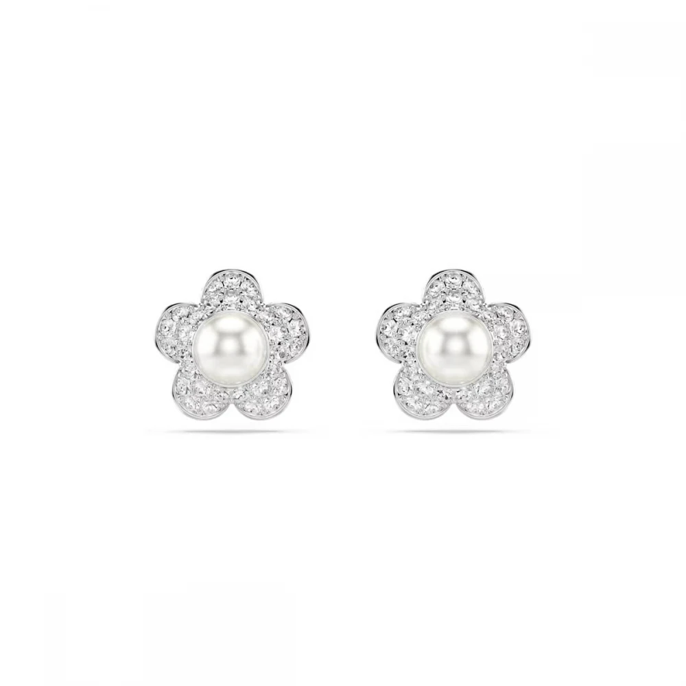 SWAROVSKI Σκουλαρίκια Ariana Grande Στρογγυλή Κοπή, Λευκά, Λουλούδι, Επιμετάλλωση ροδίου 5756098