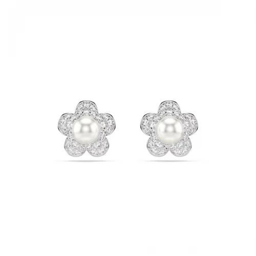 SWAROVSKI Σκουλαρίκια Ariana Grande Στρογγυλή Κοπή, Λευκά, Λουλούδι, Επιμετάλλωση ροδίου 5756098