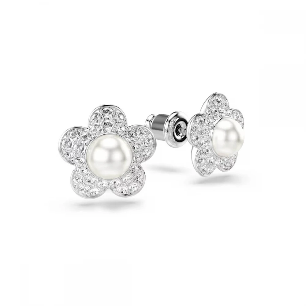 SWAROVSKI Σκουλαρίκια Ariana Grande Στρογγυλή Κοπή, Λευκά, Λουλούδι, Επιμετάλλωση ροδίου 5756098