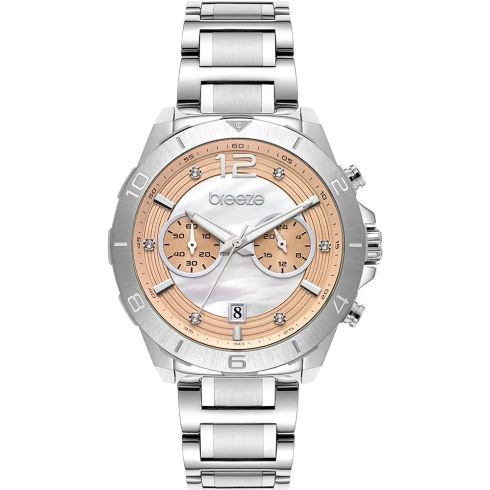 BREEZE Prestinia Swarovski Chronograph Silver Stainless Steel Bracelet 612281.4