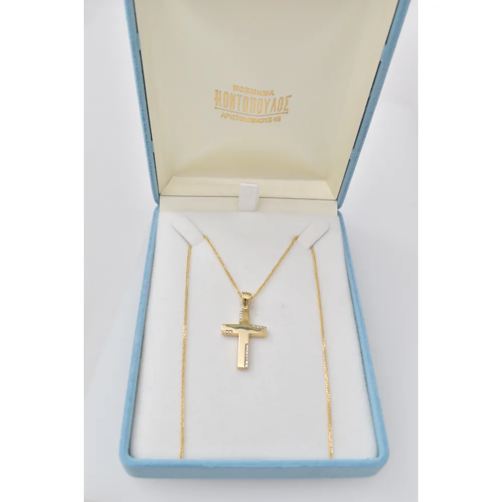 14Κ Χρυσός Σταυρός με Ζιργκόν S000615