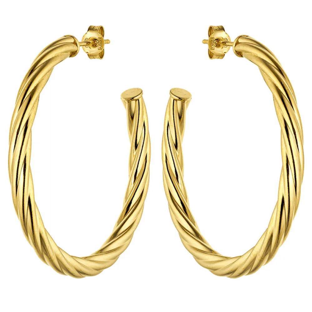 VOGUE Σκουλαρίκια 925 Ασήμι ,Οβάλ Κρίκοι, Επιχρυσωμένα 20174171201