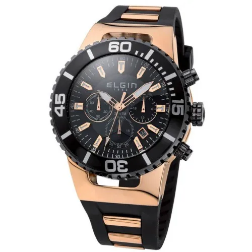 ELGIN Chronograph Rose Gold Black Rubber Strap 75602.5