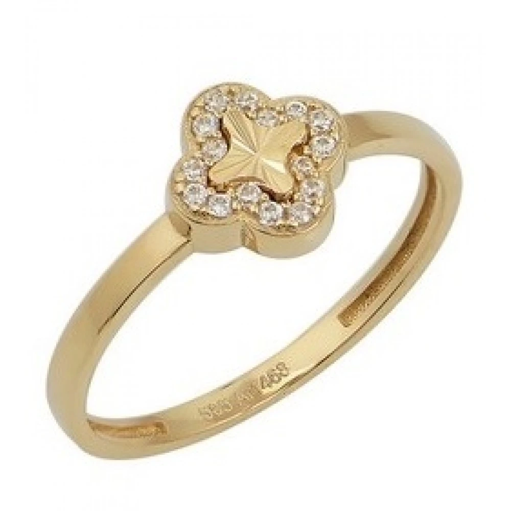 14K Χρυσό Δαχτυλίδι Σταυρός με Ζιργκόν D9246