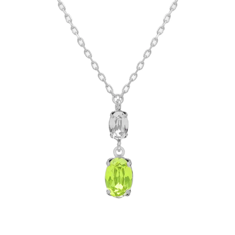 Victoria Cruz "Botanic" Collection Κολιέ από Ασήμι 925 με Λευκά και Πράσινα Swarovski A4509-27HG