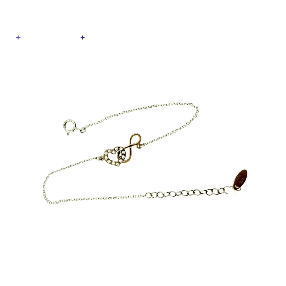 Βραχιόλι από Ασήμι 925 και Χρυσό με Ζιργκόν, "Καρδιά και Άπειρο" ABR100