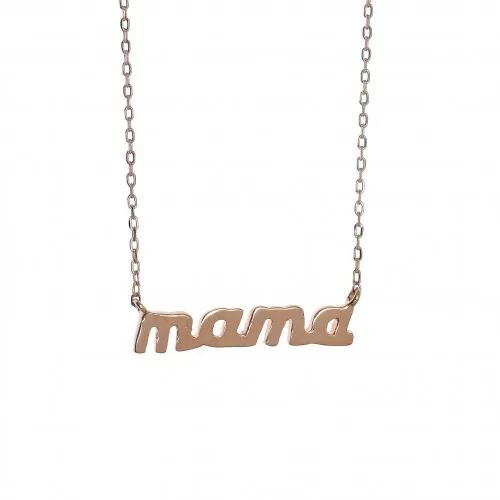 925 Ασήμι Ροζ Επιχρυσωμένο Κολιέ "Μαμά" AKZN1529MJR