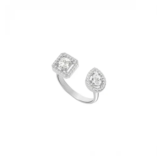 LAURA P. Δαχτυλίδι με Ασήμι 925, Λευκά Ζιργκόν και Ροζέτες AN03BB