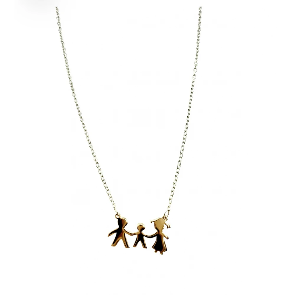 Κολιέ από Ασήμι 925 και Χρυσό 9K με Ζιργκόν "Οικογένεια με Αγοράκι" AXR112B