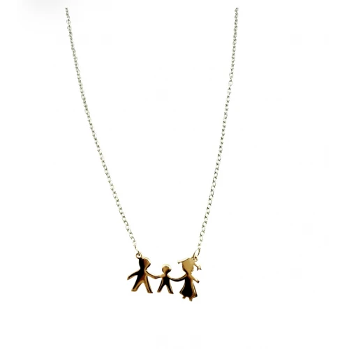 Κολιέ από Ασήμι 925 και Χρυσό 9K με Ζιργκόν "Οικογένεια με Αγοράκι" AXR112B