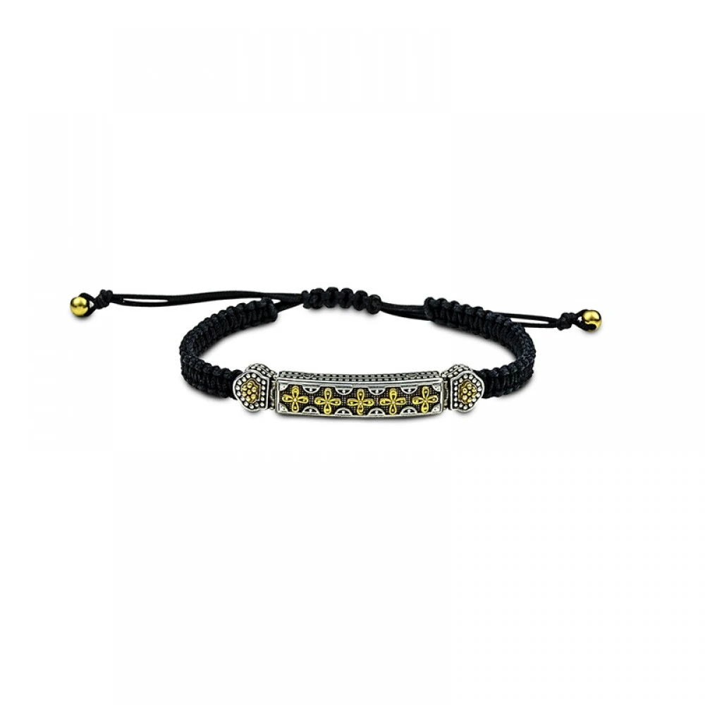 Ασημί 925 Bραχιόλι Αντρικό Μακραμέ, Σταυροί B101-4