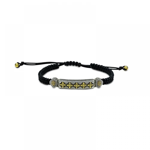 Ασημί 925 Bραχιόλι Αντρικό Μακραμέ, Σταυροί B101-4