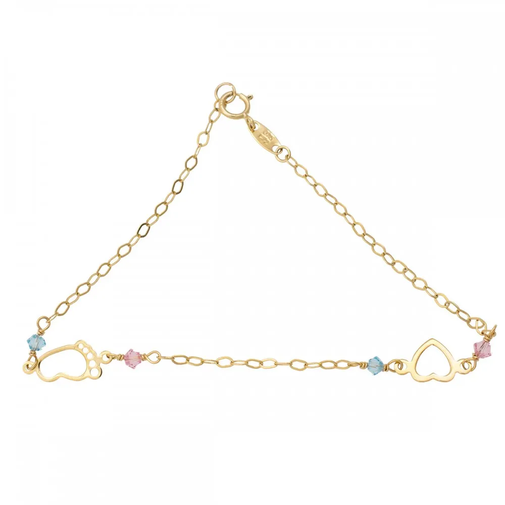 9K Χρυσό Bραχιόλι με Πατούσα & Καρδιά B219AF