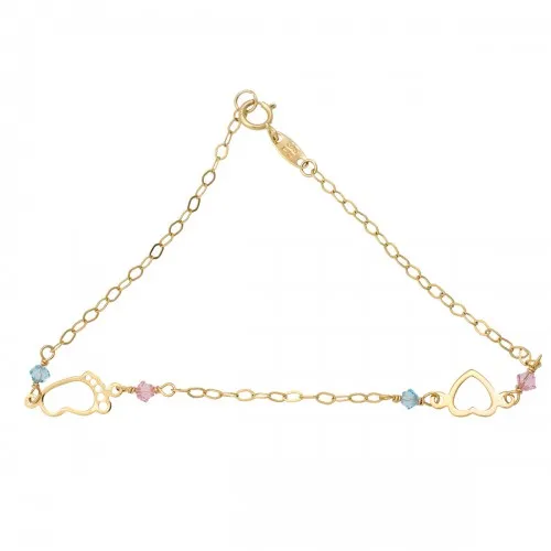 9K Χρυσό Bραχιόλι με Πατούσα & Καρδιά B219AF