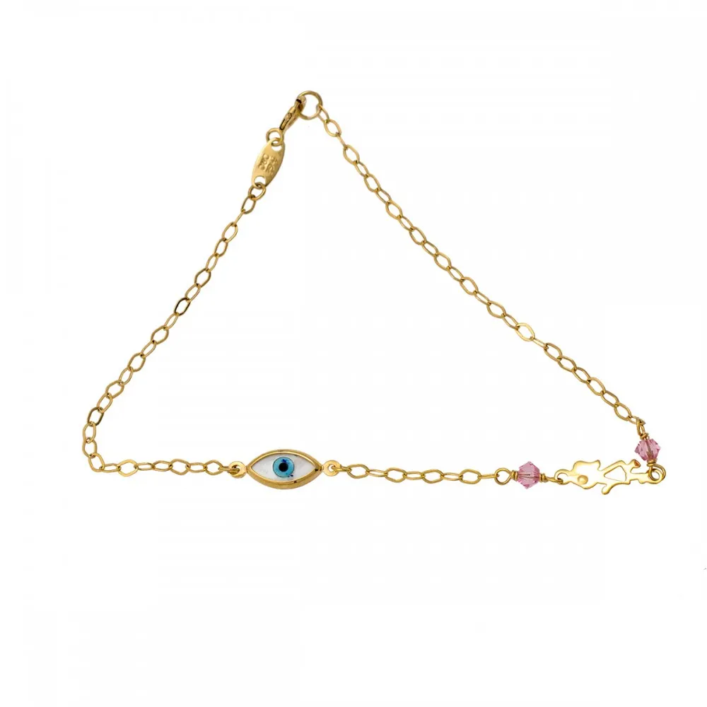 9K Χρυσό Bραχιόλι με Ματάκι & Κοριτσάκι B239AF