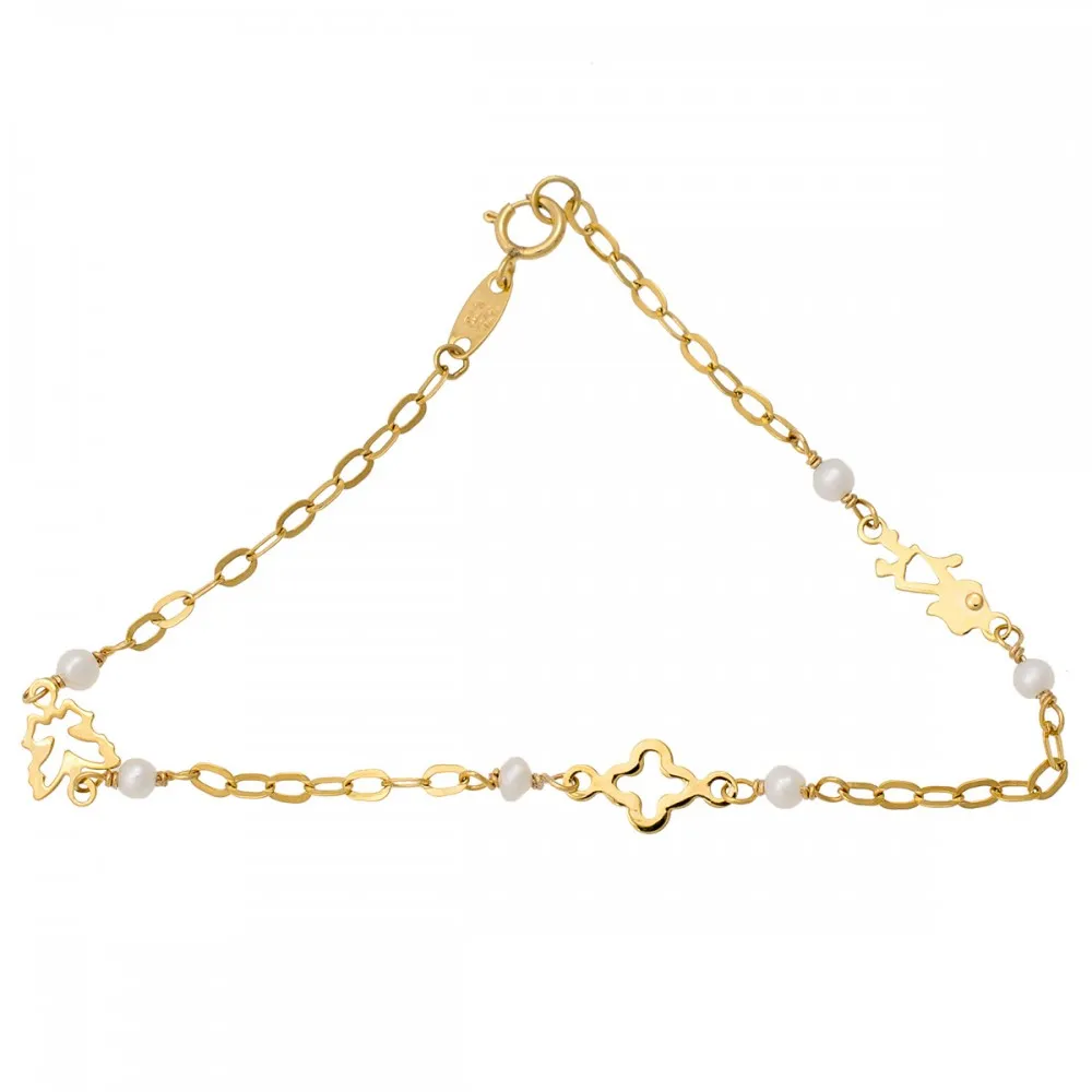 9K Χρυσό Bραχιόλι με Πεταλούδα & Σταυρό B302AF