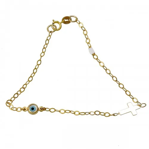 14K Χρυσό Bραχιόλι με Σταυρό & Μάτι ΒΟ-0192