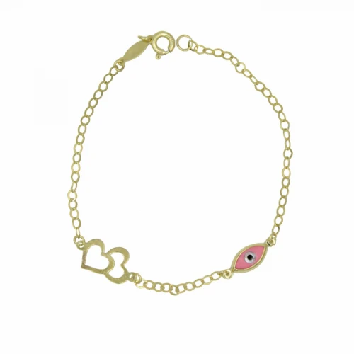 9K Χρυσό Bραχιόλι με "Καρδιές" και Ματάκι BP144BJ