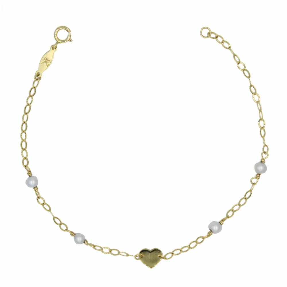 9K Χρυσό Bραχιόλι με Καρδιά και Μαργαριτάρια  BP222BJ
