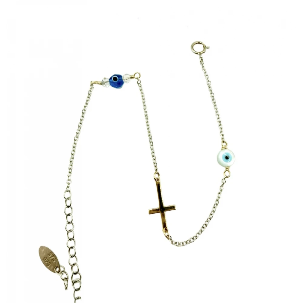 Βραχιόλι από Ασήμι 925 και Χρυσό με "Σταυρό και Ματάκια" BR002KLE