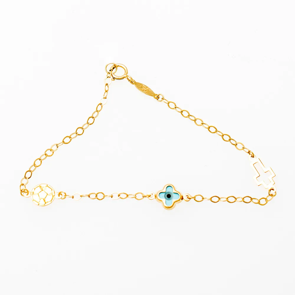 9K Χρυσό Bραχιόλι με Ματάκι & Σταυρό BR016VR1