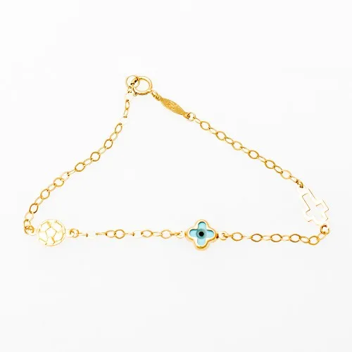 9K Χρυσό Bραχιόλι με Ματάκι & Σταυρό BR016VR1
