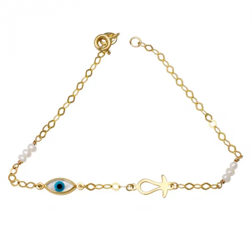 9K Χρυσό Bραχιόλι με ματάκι BR222F1