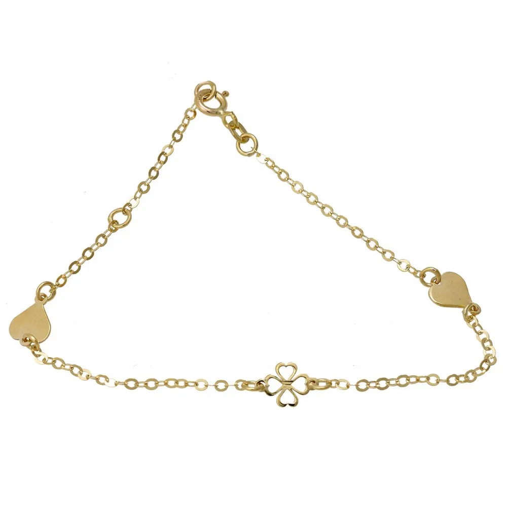 9K Χρυσό Βραχιόλι με "Τριφύλλι" και "Καρδιές" BR323KK2