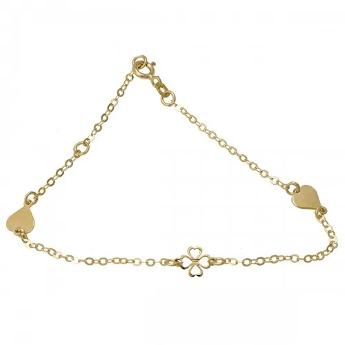 9K Χρυσό Βραχιόλι με "Τριφύλλι" και "Καρδιές" BR323KK2